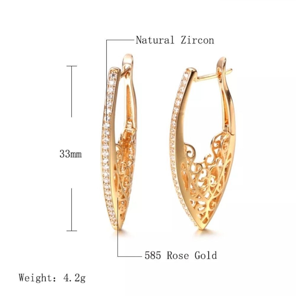 ROSE GOLD 585 NATURAL MICRO INLAID ZIRCON LEVERBACK EARRINGS. ✨️😍 - Picture 5 of 5